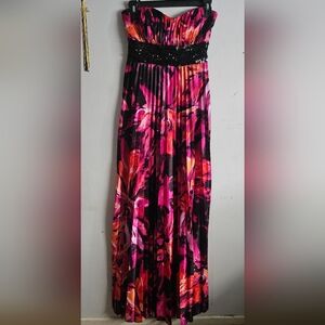 Elegant Strapless Floral Dress - Pink and Black